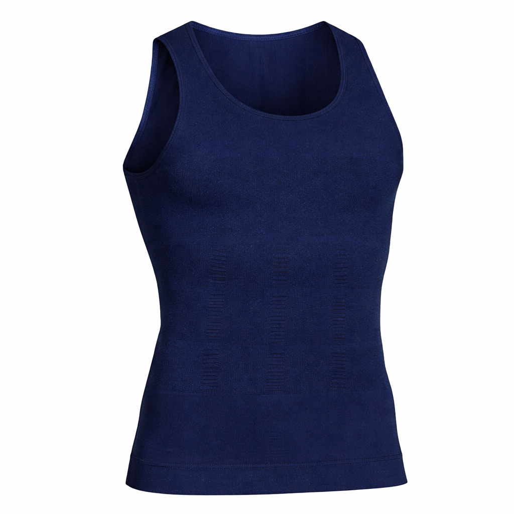 Navy blue tank top on a white background